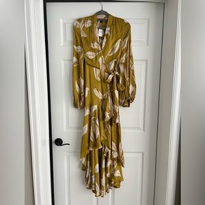High low hem chartreuse flower wrap dress from Banana Republic